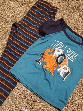 Blue & Orange Dino Kids Pajama Set - I Don't Snore Roar